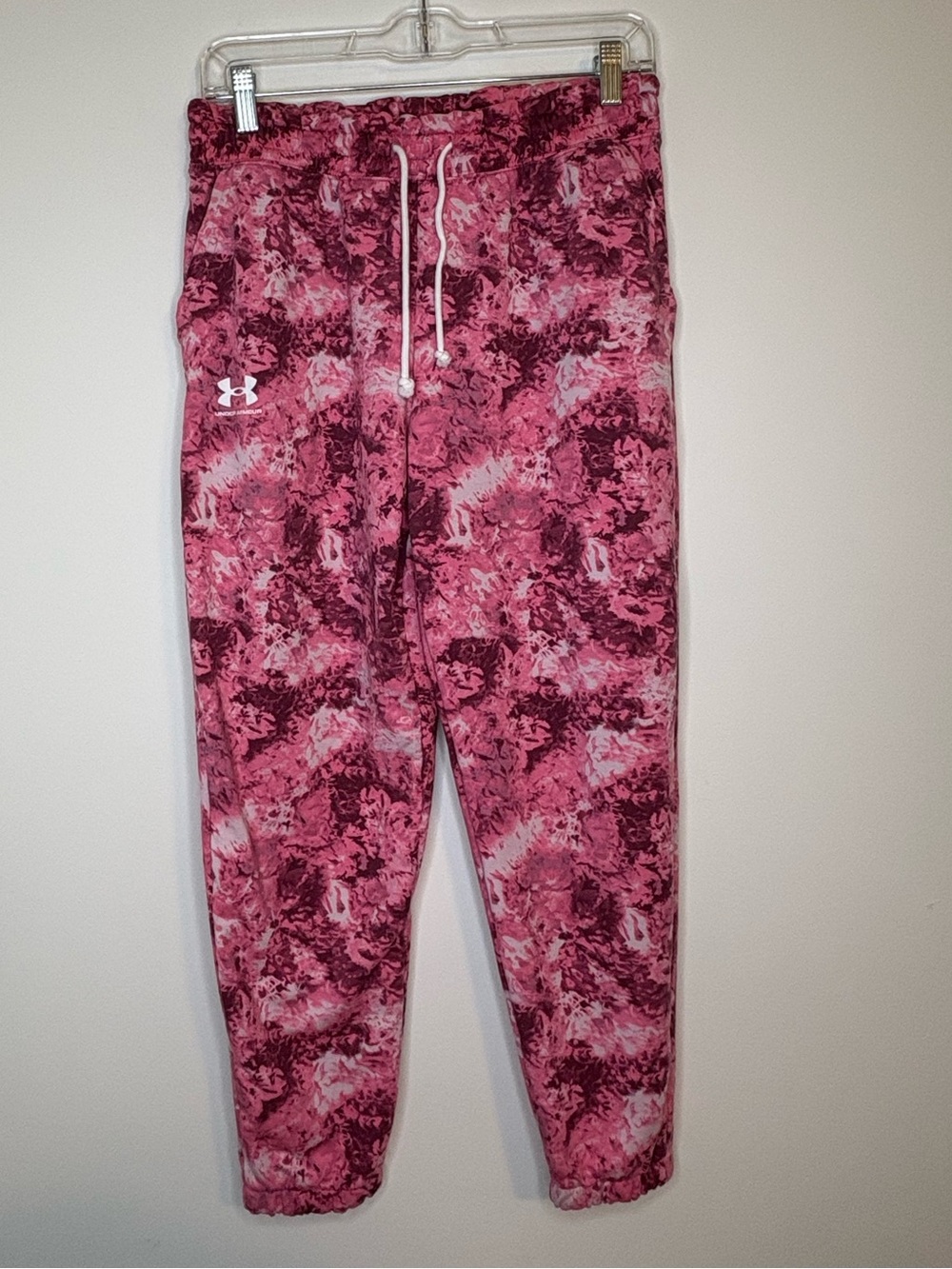 Under Armour Women's Rival Terry Print Jogger Pants Pink Tie Dye Pattern Size S